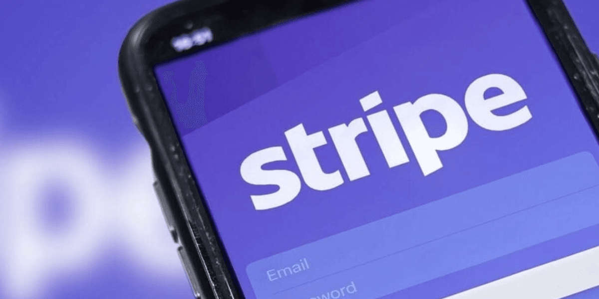 Mobile screen displaying the Stripe login page with email and password fields
