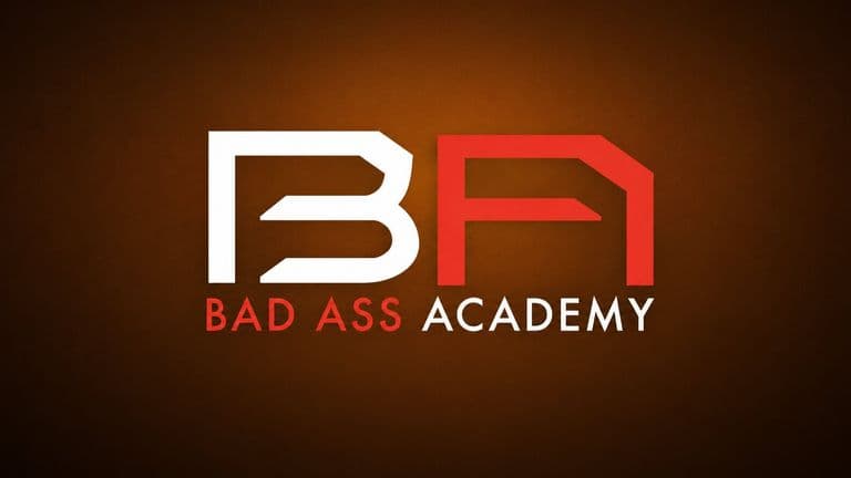 Bad Ass Academy logo with stylized BA lettering on a dark gradient background.