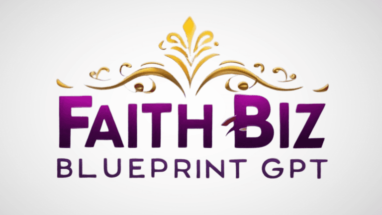 "Faith Biz Blueprint GPT logo featuring elegant gold and purple text with intricate ornamental designs, symbolizing a blend of faith and business."