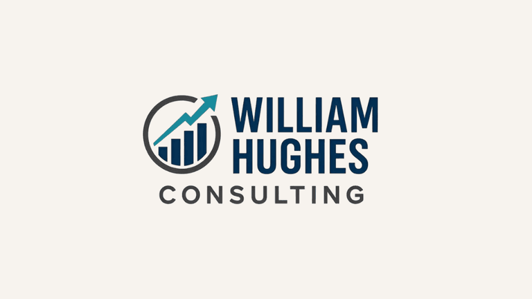 "Logo of William Hughes Consulting featuring a bar graph with an upward arrow, symbolizing growth and success."