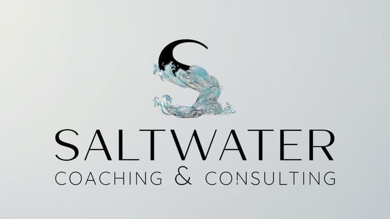 Saltwater Coaching & Consulting logo featuring a stylized wave with a 'S' representing transformation and balance in therapy careers