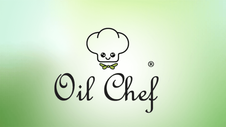 OiLChef logo with a cute chef hat and bowtie, representing eco-friendly, faster, and healthier deep frying solutions.