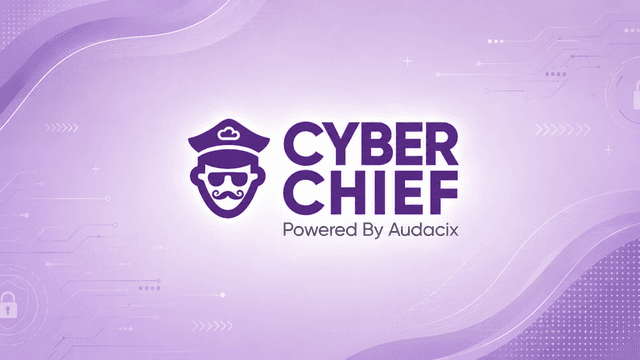 Cyber Chief Powered by Audacix logo in purple with a stylized security chief icon.