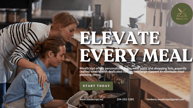 "Kimberly Fehler, founder of MealScript, offering personalized meal plans and concierge services to alleviate dinner decision fatigue."
