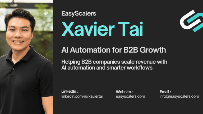 "Xavier Tai, founder of EasyScalers, helping small businesses scale smarter with AI automation and streamlined workflows."