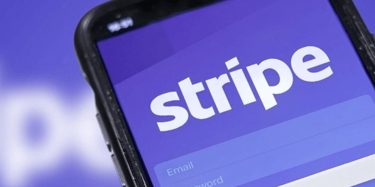 Mobile screen displaying the Stripe login page with email and password fields