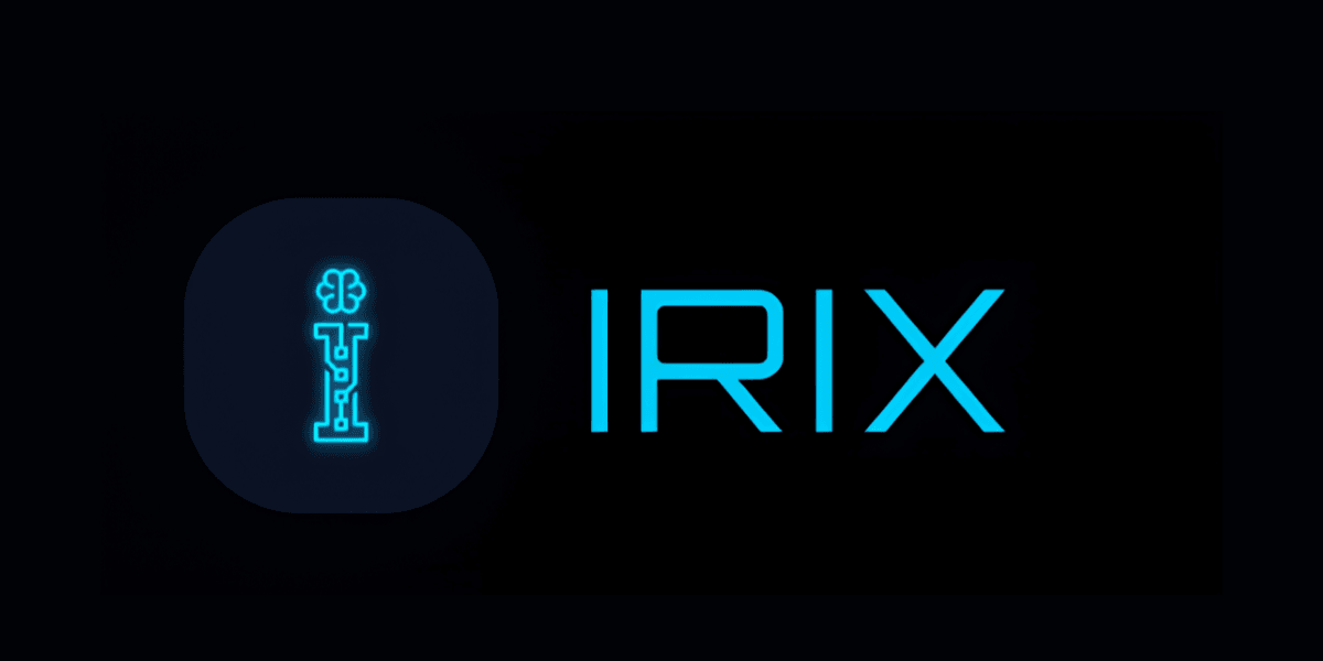 Logo featuring the word "IRIX" with a glowing, stylized letter 'I' in blue.