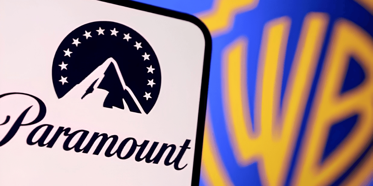Logos of Paramount and Warner Bros displayed on a blue background