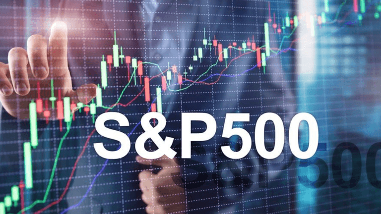 A person interacting with a digital stock market graph featuring the S&P 500 index
