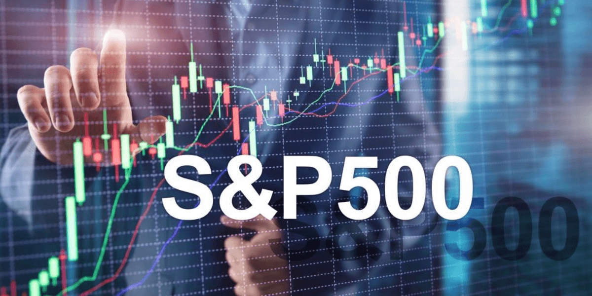 A person interacting with a digital stock market graph featuring the S&P 500 index