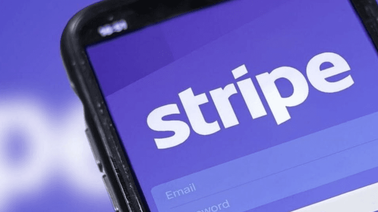 Mobile screen displaying the Stripe login page with email and password fields
