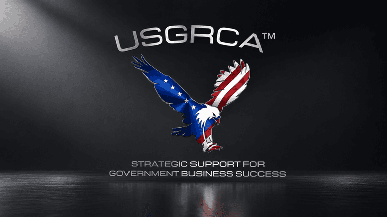 Logo featuring an eagle with American flag colors and the text USGRCA strategic support for government business success