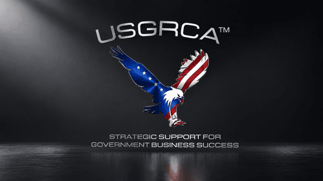 Logo featuring an eagle with American flag colors and the text USGRCA strategic support for government business success