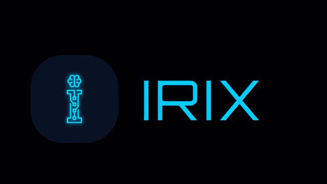 Logo featuring the word "IRIX" with a glowing, stylized letter 'I' in blue.