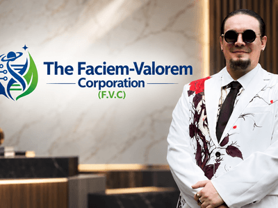 Man in a floral white suit stands in a modern office with logo backdrop
