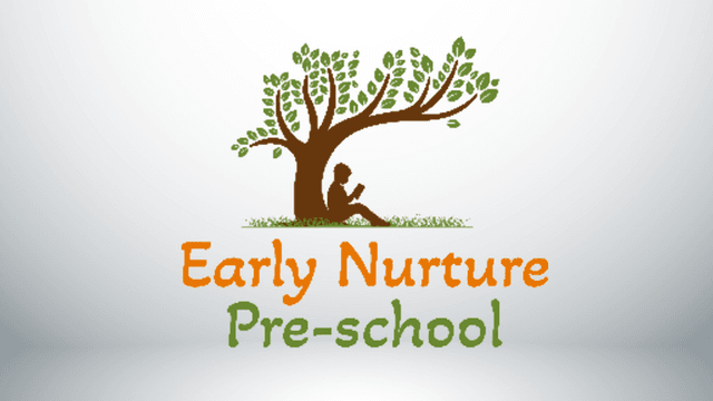 Logo featuring a tree with a child reading under it, representing a preschool theme