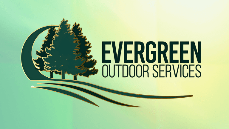 Logo for Evergreen Outdoor Services featuring trees and natural design elements.