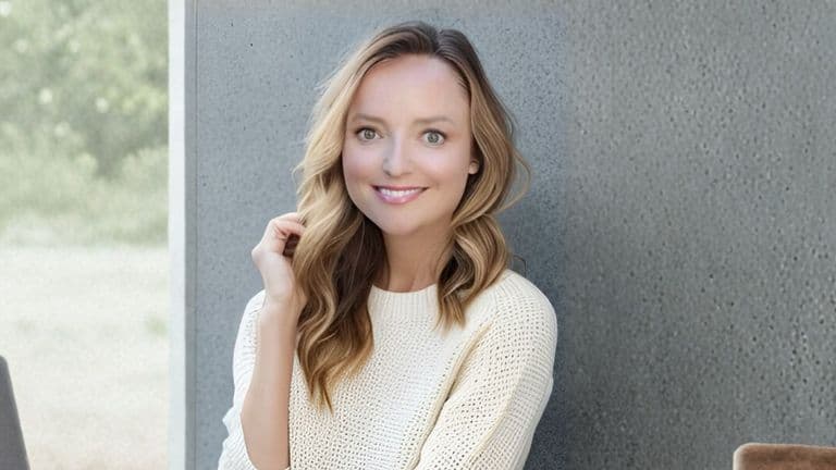 A smiling woman with wavy blonde hair in a white sweater, embodying resilience and healing in high-performance leadership.