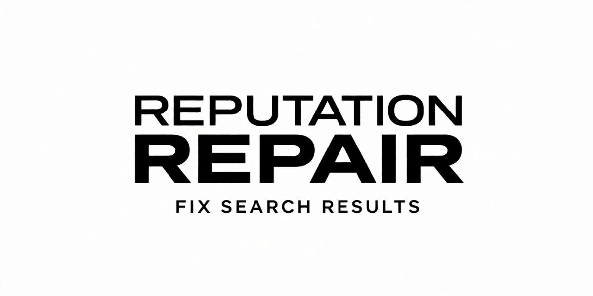 Text reading "Reputation Repair: Fix Search Results" in bold black font on a plain white background, conveying a professional and corrective tone.