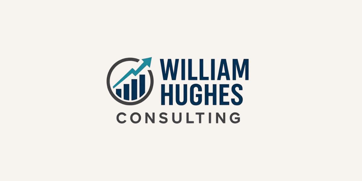 "Logo of William Hughes Consulting featuring a bar graph with an upward arrow, symbolizing growth and success."