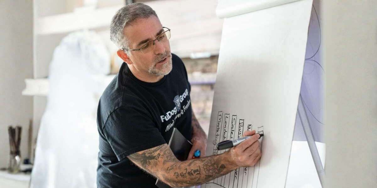 Mike Agugliaro leading a business coaching session, helping entrepreneurs design successful businesses with proven strategies and practical advice.