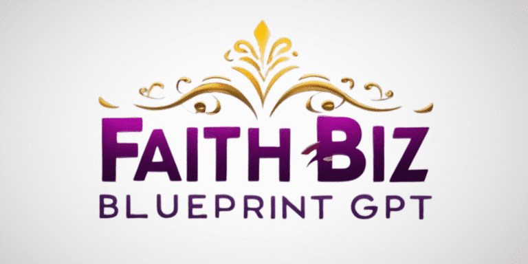 "Faith Biz Blueprint GPT logo featuring elegant gold and purple text with intricate ornamental designs, symbolizing a blend of faith and business."