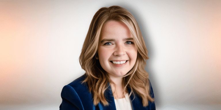 How ashRISE by Tiffini Johnson Helps Trauma Survivors Turn Pain into Power Smiling woman in blue blazer, representing the ashRISE trauma-healing program’s coach.