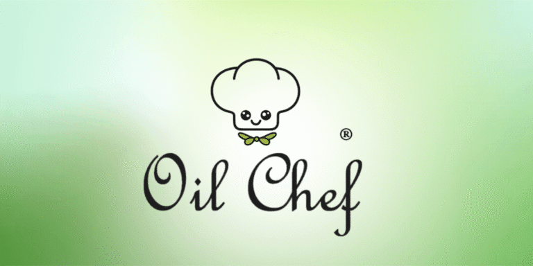 OiLChef logo with a cute chef hat and bowtie, representing eco-friendly, faster, and healthier deep frying solutions.