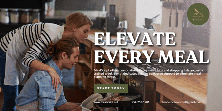 "Kimberly Fehler, founder of MealScript, offering personalized meal plans and concierge services to alleviate dinner decision fatigue."