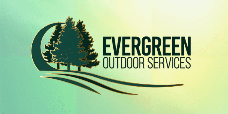 Logo for Evergreen Outdoor Services featuring trees and natural design elements.